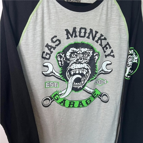 Gas Monkey Garage Long Sleeve Tee Large | Waffle Thermal Sleeves - Picture 2 of 5